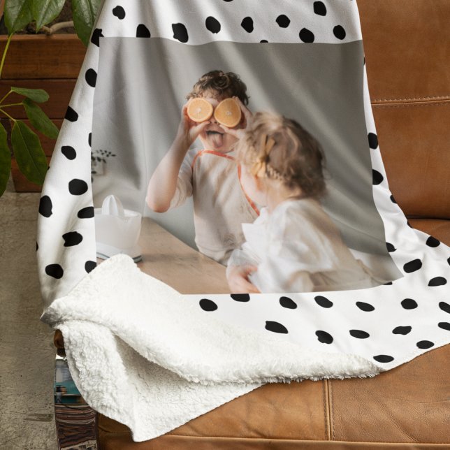 Modern  Family Photo & Black Dots Beauty Gift Sherpa Blanket (Creator Uploaded)