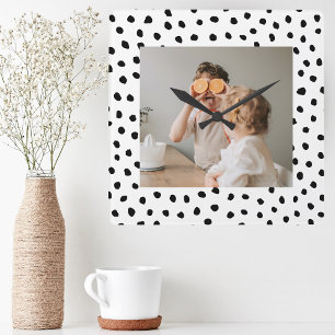 Modern  Family Photo & Black Dots Beauty Gift Square Wall Clock