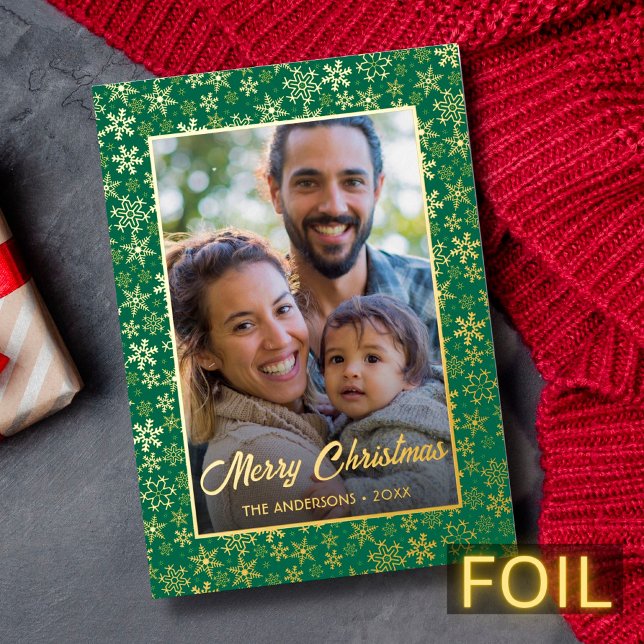 Modern family photo Christmas elegant script green (Creator Uploaded)