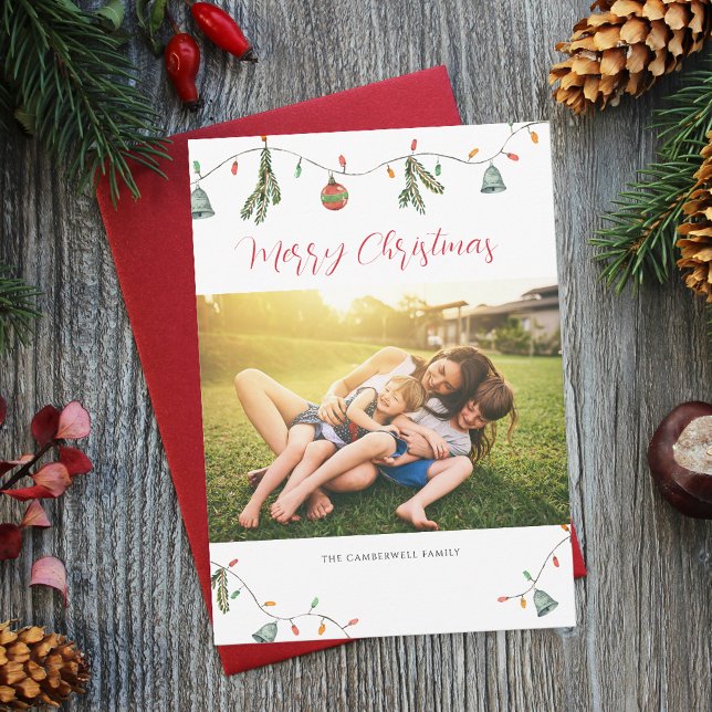 Modern Family Photo Christmas Holiday Script Card (Christmas Rustic Nature Family Photo Greetings Card)