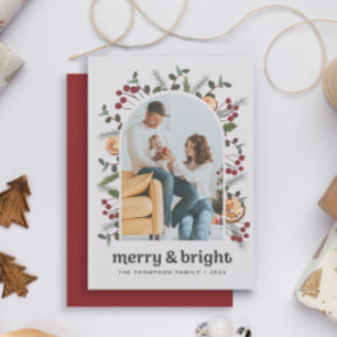 Modern Family Photo Christmas holly citrus oranges Holiday Card