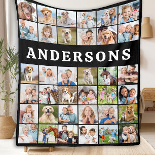 Modern Family Photo Collage 36 Personalised Black Fleece Blanket