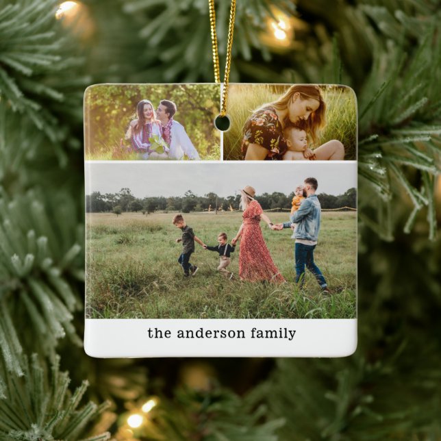 Modern Family Photo Collage 6 Photos Christmas Ceramic Ornament (Tree)