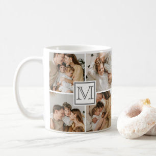 Modern Family Photo Collage Custom Monogram Gift Coffee Mug