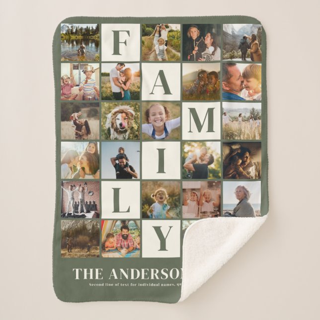 Modern Family Photo Collage Grid Simple Stylish Sherpa Blanket (Front)
