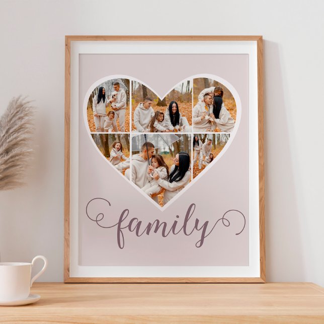 Modern FAMILY Photo Collage Love Script Heart  Poster (Creator Uploaded)