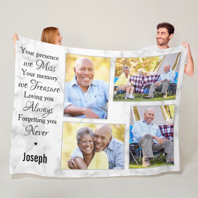 Modern Family Photo Collage Memorial Keepsake Fleece Blanket (In Situ)