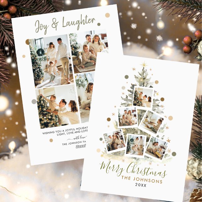 Modern Family Photo Collage Merry Christmas   Holiday Card (Creator Uploaded)