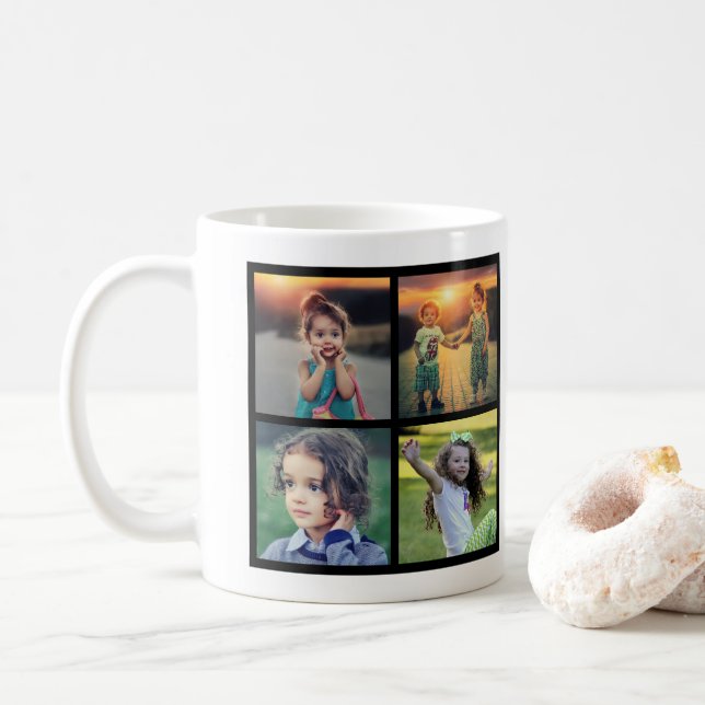 Modern family photo collage monogram name coffee mug (With Donut)