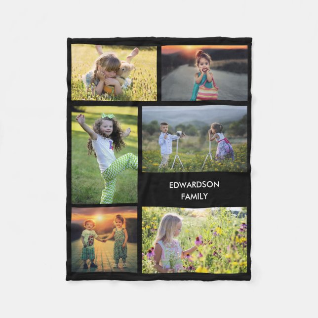 Modern family photo collage monogram name fleece blanket (Front)