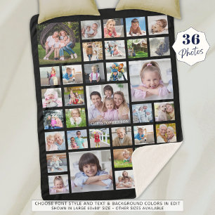 Modern Family Photo Collage Personalised Black Sherpa Blanket