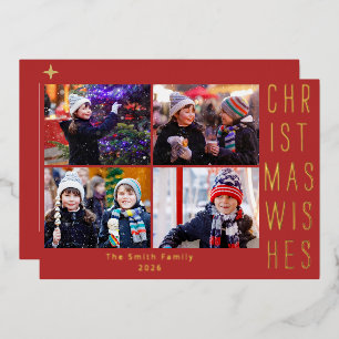 Modern Family Photo Collage Red Merry Christmas