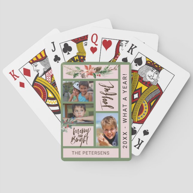 Modern family photo collage script elegant gift playing cards (Back)