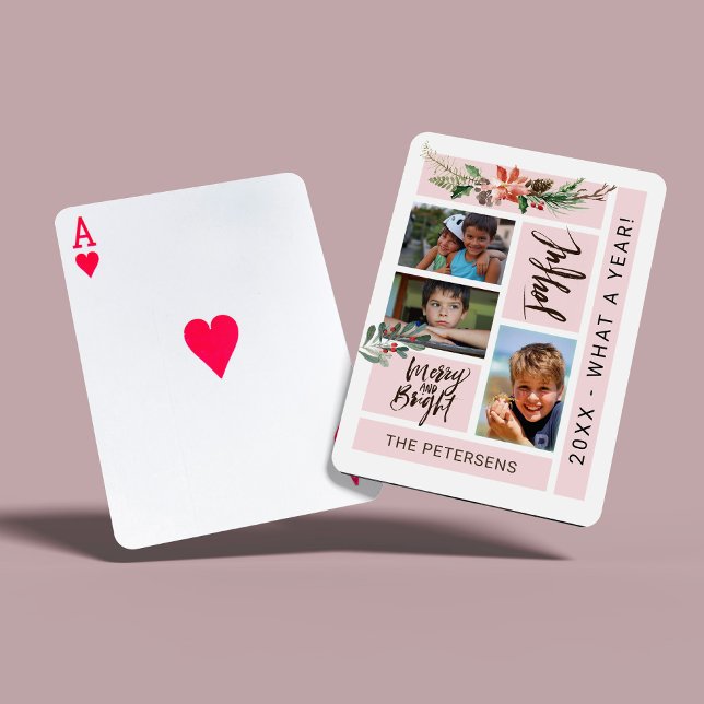 Modern family photo collage script elegant gift playing cards (Creator Uploaded)