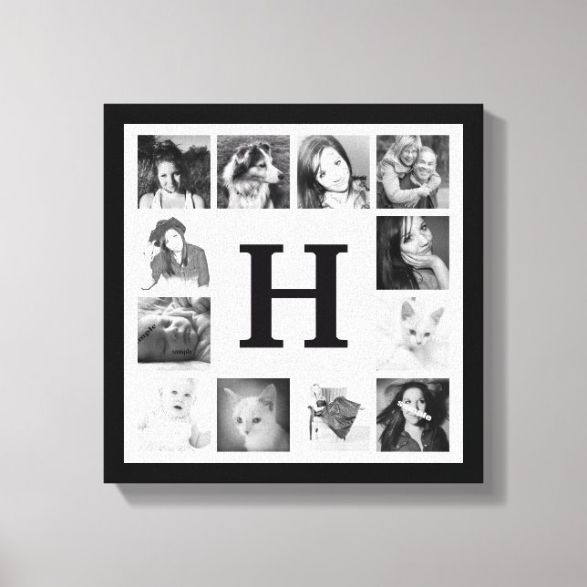 Modern Family Photo Collage with Monogram Canvas Print (Front)