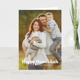 Modern family photo custom text stripes Hanukkah Holiday Card
