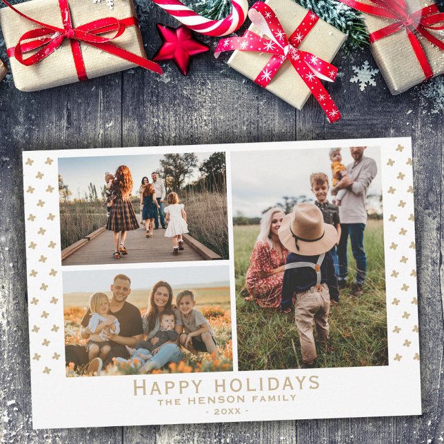 Modern Family Photo Floral Pattern Christmas Holiday Card (Creator Uploaded)