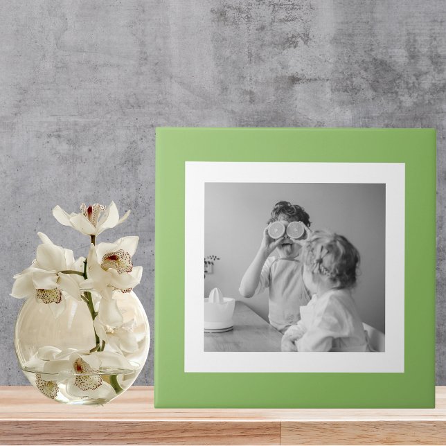 Modern  Family Photo Green Simple Lovely Gift Tile (Creator Uploaded)