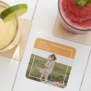 Modern Family Photo& Happy Thanksgiving Day Gift Glass Coaster