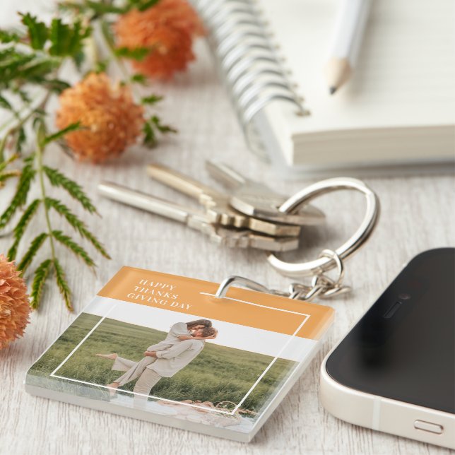 Modern Family Photo& Happy Thanksgiving Day Gift Key Ring (Front Right)