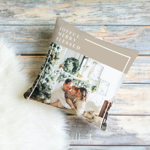 Modern Family Photo   Joyful Merry Blessed  Cushion