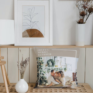 Modern Family Photo   Joyful Merry Blessed  Cushion