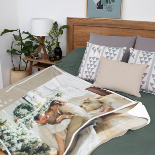 Modern Family Photo Joyful Merry Blessed Fleece Blanket