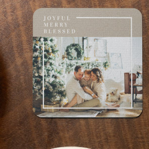Modern Family Photo   Joyful Merry Blessed  Glass Coaster