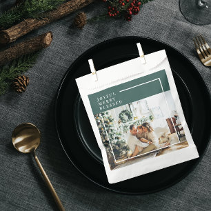 Modern Family Photo Joyful Merry Blessed Green Favour Bags