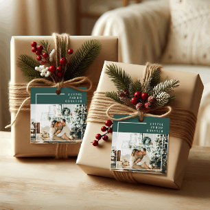 Modern Family Photo   Joyful Merry Blessed   Green Favour Tags