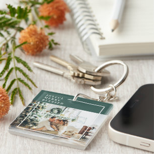 Modern Family Photo   Joyful Merry Blessed   Green Key Ring