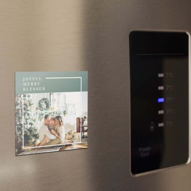 Modern Family Photo | Joyful Merry Blessed | Green Magnet (Creator Uploaded)