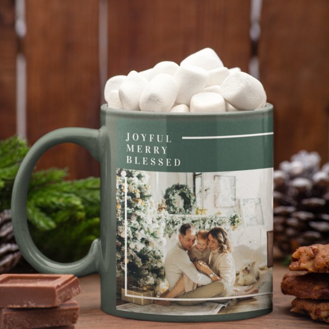 Modern Family Photo | Joyful Merry Blessed | Green Mug (Creator Uploaded)