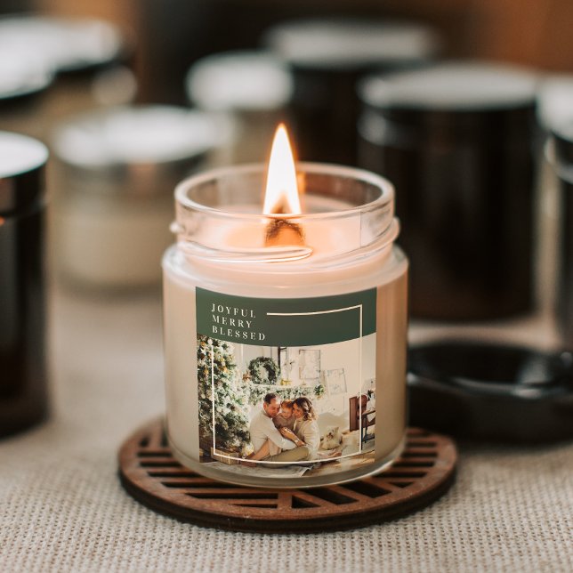 Modern Family Photo | Joyful Merry Blessed | Green Square Sticker (Creator Uploaded)