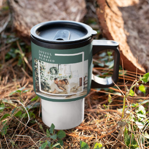 Modern Family Photo   Joyful Merry Blessed   Green Travel Mug