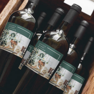 Modern Family Photo   Joyful Merry Blessed   Green Wine Label