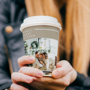 Modern Family Photo   Joyful Merry Blessed  Paper Cups
