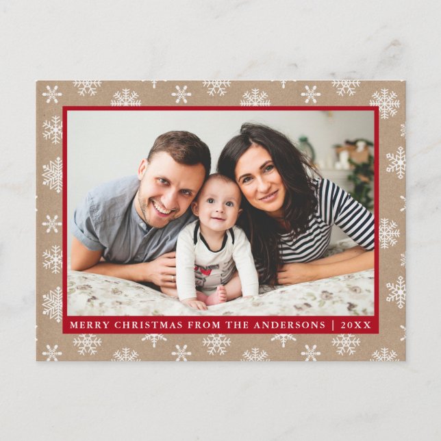 Modern Family Photo Kraft Snowflake Holiday Postcard (Front)