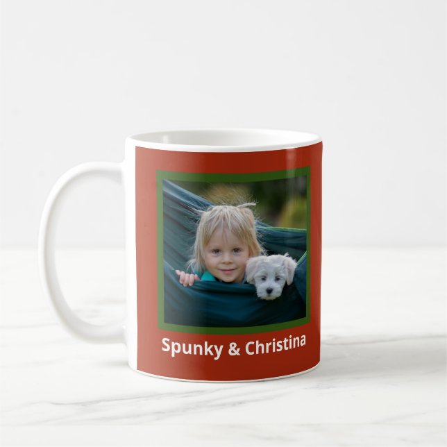 Modern Family Photo Merry Christmas Personalise  Coffee Mug (Left)