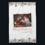 Modern Family Photo Merry Christmas Rustic Tea Towel<br><div class="desc">Modern Merry Christmas Family Photo Rustic Holiday plaque</div>