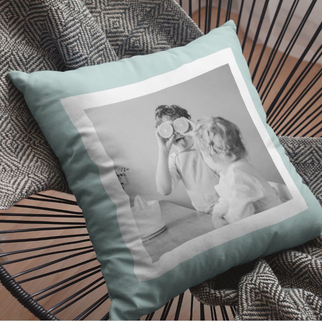 Modern  Family Photo Mint Simple Lovely Gift Cushion (Creator Uploaded)