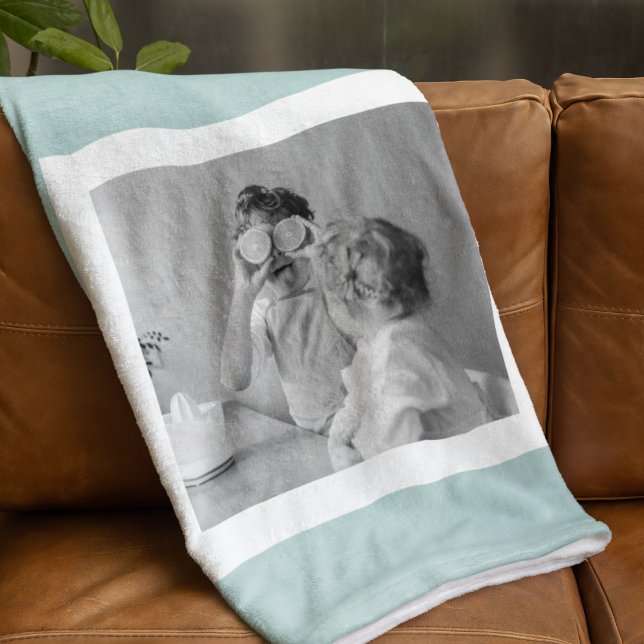 Modern  Family Photo Mint Simple Lovely Gift Fleece Blanket (Creator Uploaded)