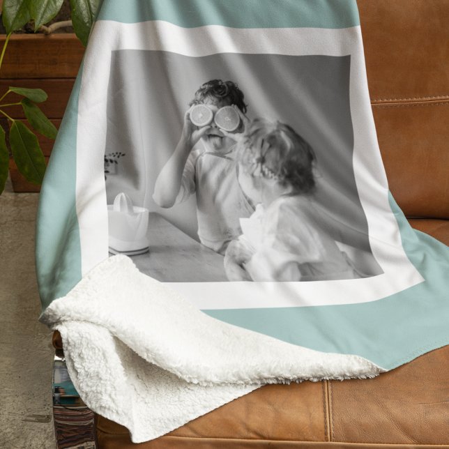 Modern Family Photo Mint Simple Lovely Gift Sherpa Blanket (Creator Uploaded)