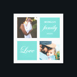 modern family photo pastel monogram canvas print<br><div class="desc">Pastel colour palette two photo customised wall art with elegant script "love" and "family" and your own monogram and date. Beautiful personalised home decor accent</div>