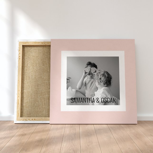 Modern  Family Photo Pastel Pink Simple Gift Canvas Print (Creator Uploaded)