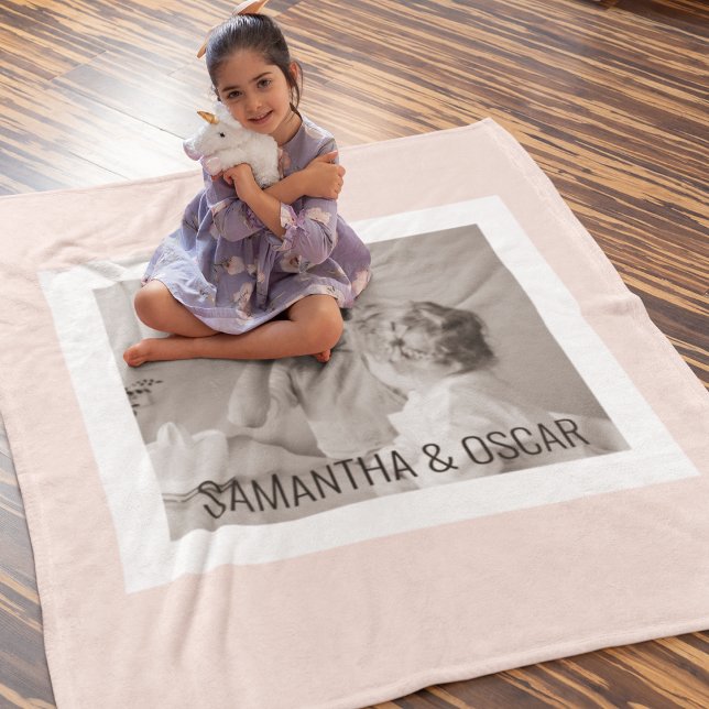 Modern  Family Photo Pastel Pink Simple Gift Sherpa Blanket (Creator Uploaded)