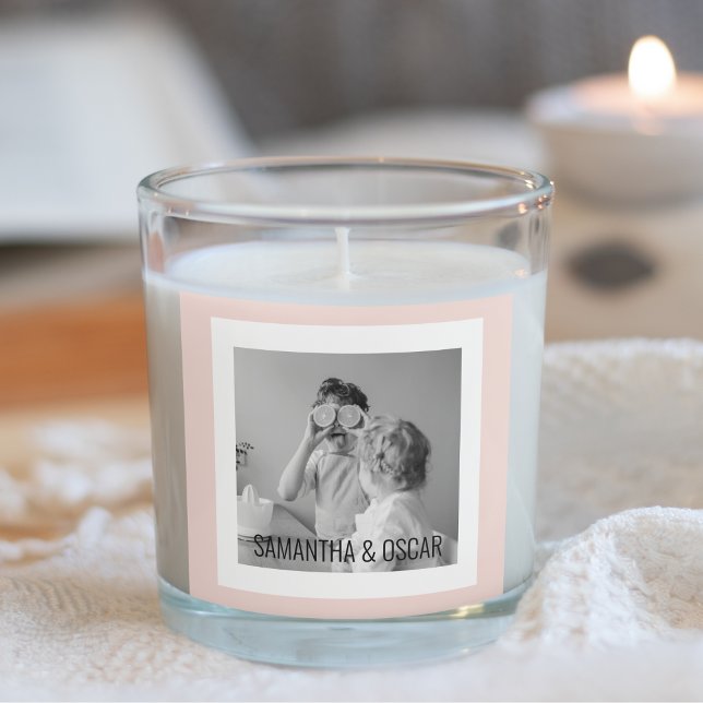 Modern  Family Photo Pastel Pink Simple Gift Square Sticker (Creator Uploaded)