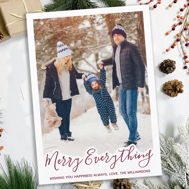 Modern Family Photo Personalised Merry Everything Holiday Card (Creator Uploaded)