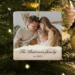 Modern Family Photo & Personalised Name Gift Ceramic Ornament<br><div class="desc">Modern Family Photo & Personalised Name Gift</div>