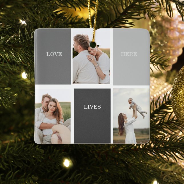 Modern Family Photo & Personalised Name Gift Ceramic Ornament (Creator Uploaded)